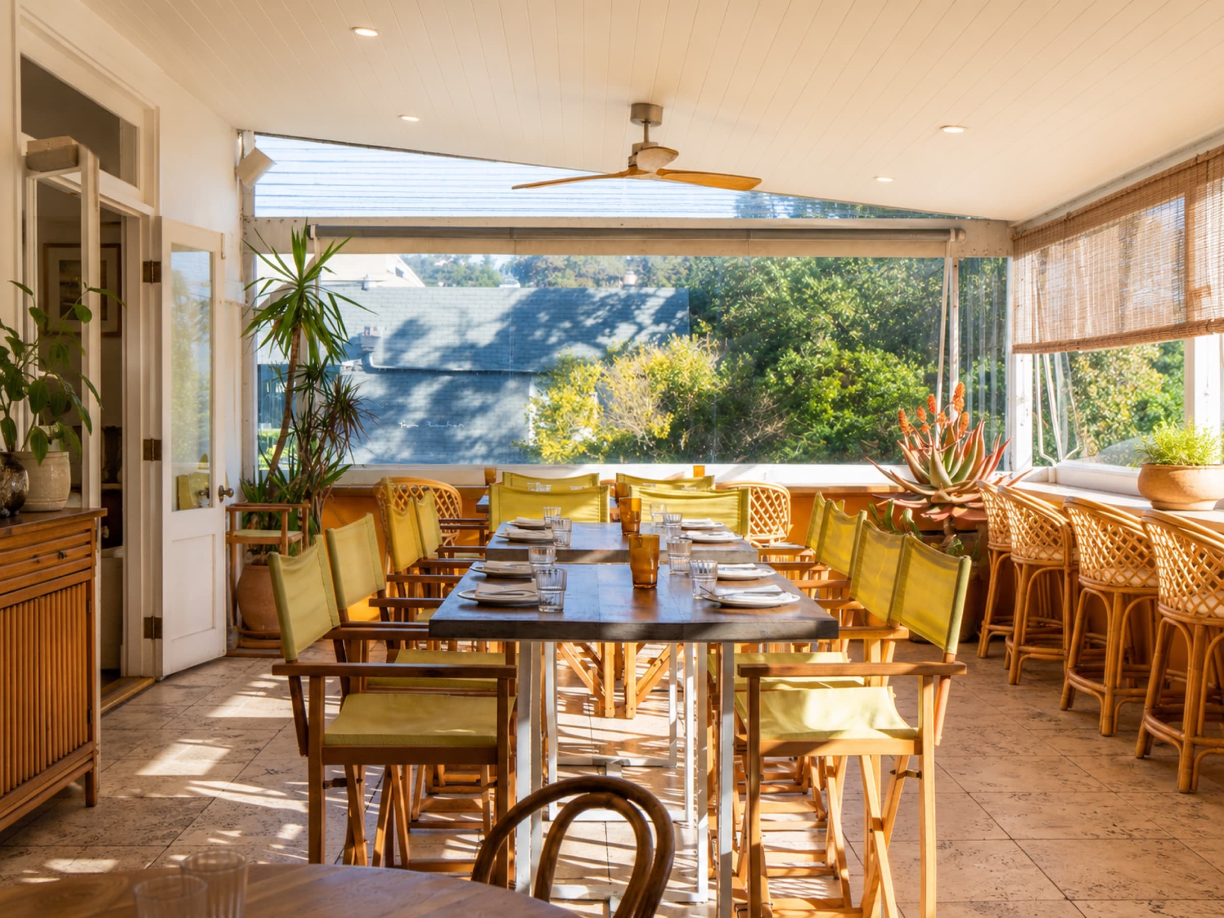 The sunlit terrace at Elvina restaurant in Avalon Beach